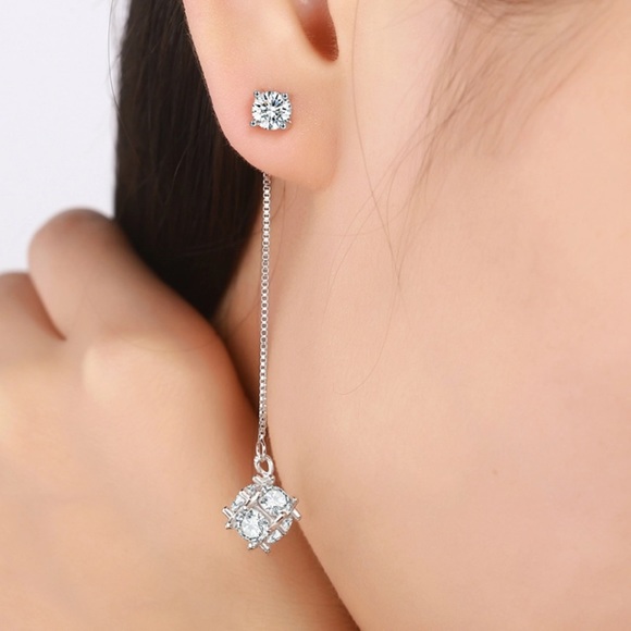 Sterling Silver 925 CZ Zircon Earrings - Picture 3 of 5